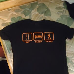 Black Tee with Orange "Eat Sleep Scare" Icons